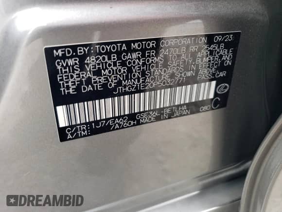 2023 Lexus IS 350 F Sport z VIN JTHGZ1E20P5032771, wystawiony jako Copart lot #69778915 z przebiegiem 8 430 mil mil oraz Szkoda całkowita • Salvage title. Historia ofert i sprzedaży dostępna na DreamBid. Obrazek 12.