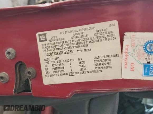 2003 Chevrolet S-10 LS с VIN 1GCDT13X13K125329, выставлен на аукционе Copart как лот 69130785 с пробегом 141 558 миль миль и Чистый • Clean title. История ставок и продаж доступна на DreamBid. Изображение 13.