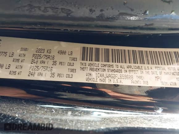 2015 Jeep Wrangler Sport с VIN 1C4AJWAG2FL659608, выставлен на аукционе IAAI как лот 42672036 с пробегом 93 730 миль миль и . История ставок и продаж доступна на DreamBid. Изображение 9.