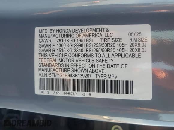 2025 Honda Pilot Black Edition с VIN 5FNYG1H94SB139267, выставлен на аукционе Copart как лот 81742905 с пробегом 2 891 миль миль и Списание • Salvage title. История ставок и продаж доступна на DreamBid. Изображение 13.