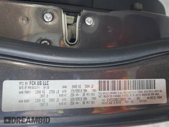 2016 Dodge Journey Crossroad с VIN 3C4PDCGB8GT226425, выставлен на аукционе Copart как лот 60808865 с пробегом 161 739 миль миль и Чистый • Clean title. История ставок и продаж доступна на DreamBid. Изображение 13.