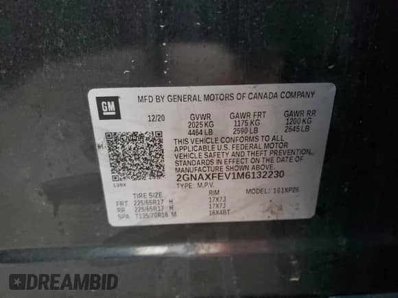 2021 Chevrolet Equinox LS z VIN 2GNAXFEV1M6132230, wystawiony jako Copart lot #85687644 z przebiegiem 116 545 mil mil oraz Szkoda całkowita • Salvage title. Historia ofert i sprzedaży dostępna na DreamBid. Obrazek 15.