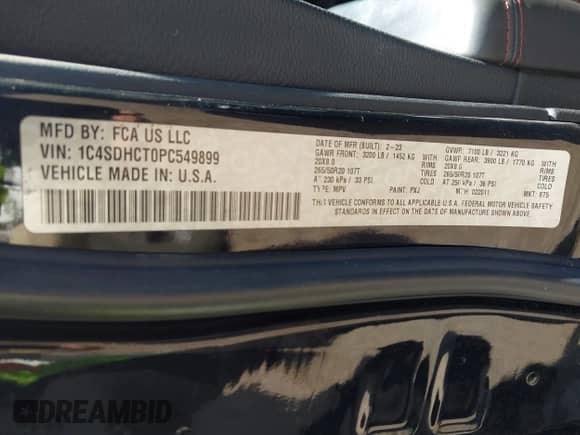 2023 Dodge Durango R/T Plus z VIN 1C4SDHCT0PC549899, wystawiony jako IAAI lot #42322151 z przebiegiem 81 722 mil mil oraz . Historia ofert i sprzedaży dostępna na DreamBid. Obrazek 9.