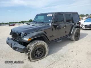 2023 Jeep Wrangler Willys with VIN 1C4HJXDGXPW526093, listed as a Copart auction lot 56818935 with 24,021 mi miles and Salvage title. Bid and sale history available at DreamBid. Image 1.