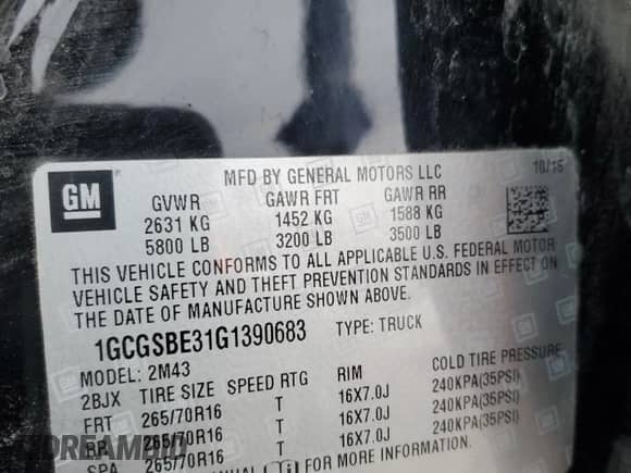 2016 Chevrolet Colorado 2WD WT with VIN 1GCGSBE31G1390683, listed as a Copart auction lot 84710574 with 53,404 mi miles and Salvage title. Bid and sale history available at DreamBid. Image 12.