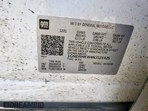 2022 Chevrolet Traverse LT с VIN 1GNERHKW4NJ121425, выставлен на аукционе Copart как лот 58664375 с пробегом 61 617 миль миль и Списание • Salvage title. История ставок и продаж доступна на DreamBid. Изображение 13.