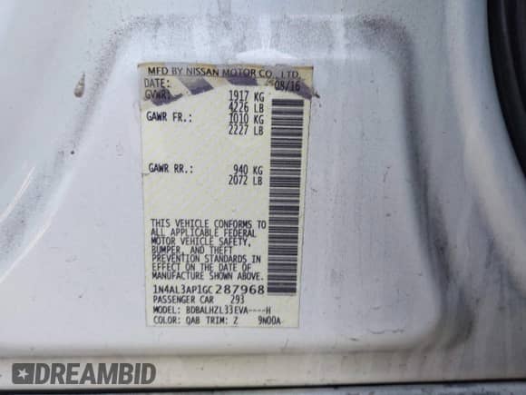 2016 Nissan Altima SL с VIN 1N4AL3AP1GC287968, выставлен на аукционе IAAI как лот 42540418 с пробегом 88 634 миль миль и . История ставок и продаж доступна на DreamBid. Изображение 9.