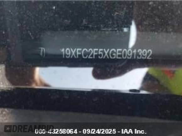 2016 Honda Civic LX with VIN 19XFC2F5XGE091392, listed as a IAAI auction lot 43258064 with 264,544 mi miles and . Bid and sale history available at DreamBid. Image 9.