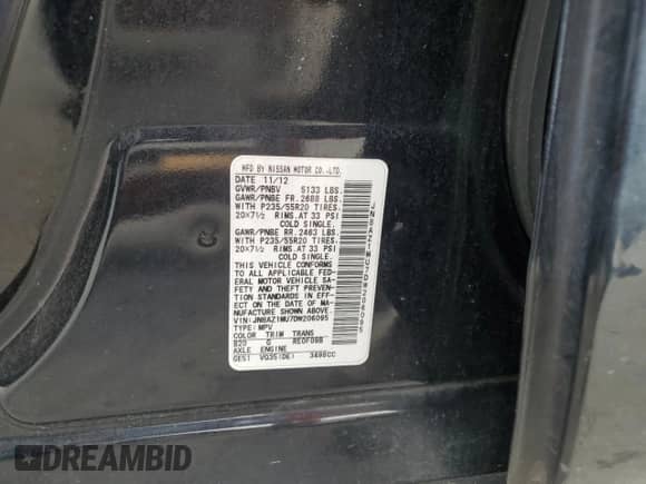 2013 Nissan Murano LE z VIN JN8AZ1MU7DW206095, wystawiony jako Copart lot #47722965 z przebiegiem 211 858 mil mil oraz Szkoda całkowita • Salvage title. Historia ofert i sprzedaży dostępna na DreamBid. Obrazek 13.