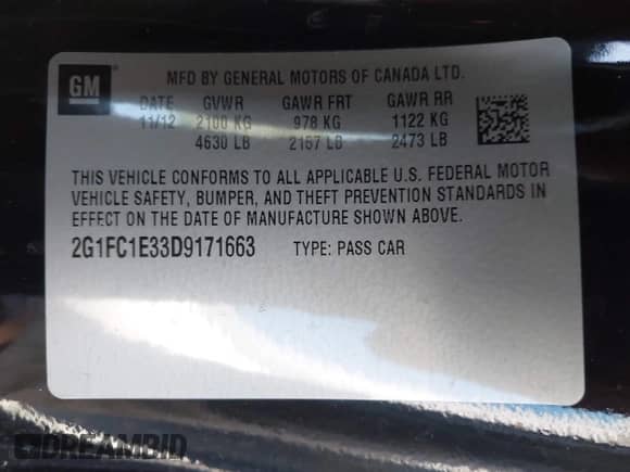 2013 Chevrolet Camaro LT with VIN 2G1FC1E33D9171663, listed as a IAAI auction lot 43340353 with 55,423 mi miles and . Bid and sale history available at DreamBid. Image 9.