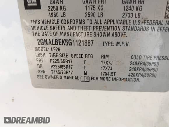 2016 Chevrolet Equinox LS с VIN 2GNALBEK5G1121887, выставлен на аукционе IAAI как лот 41892095 с пробегом 185 310 миль миль и . История ставок и продаж доступна на DreamBid. Изображение 9.