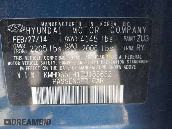 2014 Hyundai Elantra z VIN KMHD35LH1EU185632, wystawiony jako IAAI lot #43119487 z przebiegiem 157 088 mil mil oraz . Historia ofert i sprzedaży dostępna na DreamBid. Obrazek 9.