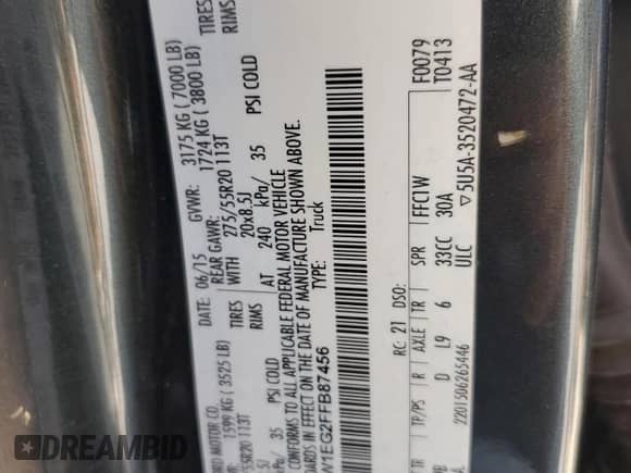 2015 Ford F-150 Platinum с VIN 1FTEW1EG2FFB87456, выставлен на аукционе Copart как лот 81215845 с пробегом 128 291 миль миль и Списание • Salvage title. История ставок и продаж доступна на DreamBid. Изображение 12.