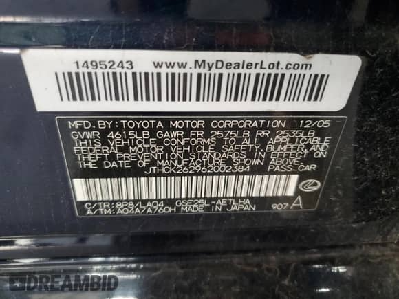 2006 Lexus IS 250 с VIN JTHCK262962002384, выставлен на аукционе Copart как лот 80883655 с пробегом 144 052 миль миль и На запчасти • Non repairable. История ставок и продаж доступна на DreamBid. Изображение 13.