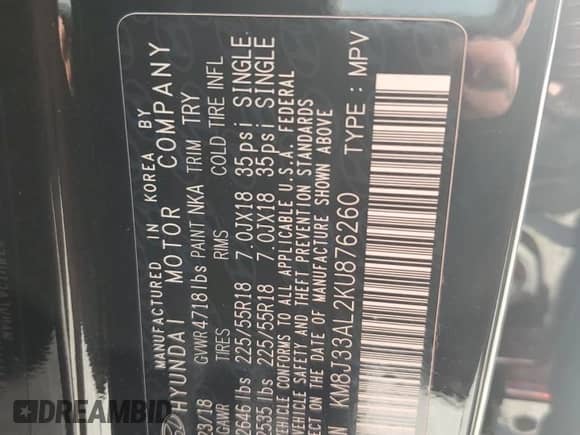 2019 Hyundai Tucson SEL with VIN KM8J33AL2KU876260, listed as a Copart auction lot 87248415 with 79,025 mi miles and Non repairable. Bid and sale history available at DreamBid. Image 14.