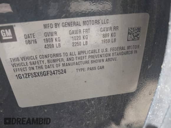 2016 Chevrolet Malibu LT с VIN 1G1ZF5SX6GF347524, выставлен на аукционе IAAI как лот 42692474 с пробегом 152 783 миль миль и . История ставок и продаж доступна на DreamBid. Изображение 9.