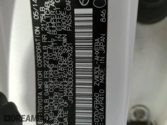 2014 Toyota Prius Two с VIN JTDKN3DU5E0379321, выставлен на аукционе Copart как лот 69819875 с пробегом 136 732 миль миль и Списание • Salvage title. История ставок и продаж доступна на DreamBid. Изображение 12.