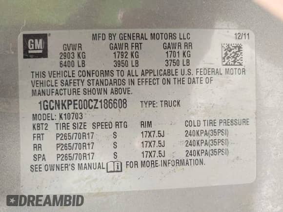 2012 Chevrolet Silverado 1500 Work Truck with VIN 1GCNKPE00CZ186608, listed as a IAAI auction lot 42658913 with 132,443 mi miles and . Bid and sale history available at DreamBid. Image 9.