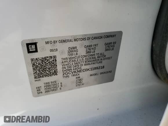2019 Chevrolet Silverado 1500 Work Truck z VIN 2GCVKNEC0K1199218, wystawiony jako Copart lot #87089695 z przebiegiem 134 099 mil mil oraz Czysty tytuł • Clean title. Historia ofert i sprzedaży dostępna na DreamBid. Obrazek 12.