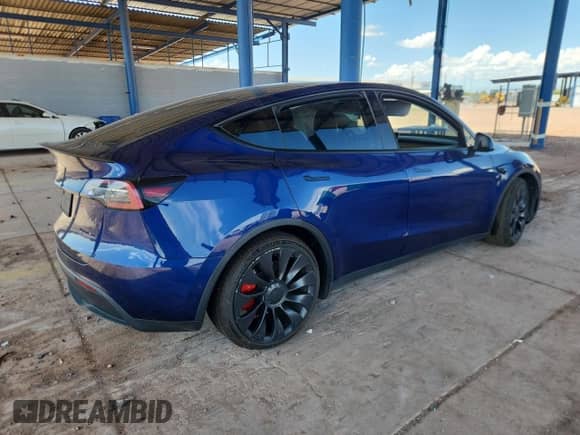 2022 Tesla Model Y Performance with VIN 7SAYGDEFXNF542785, listed as a Copart auction lot 81153785 with 53,108 mi miles and Salvage title. Bid and sale history available at DreamBid. Image 3.