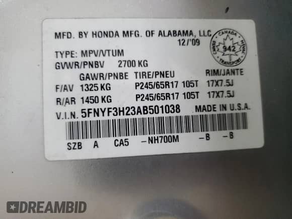 2010 Honda Pilot LX with VIN 5FNYF3H23AB501038, listed as a Copart auction lot 70456665 with 360,096 mi miles and Clean title. Bid and sale history available at DreamBid. Image 13.