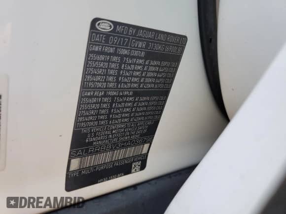 2017 Land Rover Discovery HSE z VIN SALRRBBV3HA036796, wystawiony jako Copart lot #86125515 z przebiegiem 73 363 mil mil oraz Szkoda całkowita • Salvage title. Historia ofert i sprzedaży dostępna na DreamBid. Obrazek 13.