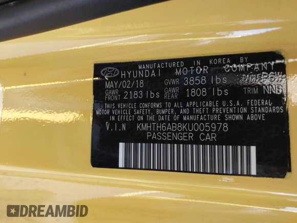 2019 Hyundai Veloster Turbo R-Spec z VIN KMHTH6AB8KU005978, wystawiony jako IAAI lot #42300630 z przebiegiem 55 273 mil mil oraz . Historia ofert i sprzedaży dostępna na DreamBid. Obrazek 9.