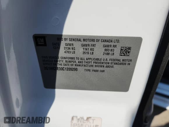 2012 Chevrolet Impala LTZ with VIN 2G1WC5E30C1209290, listed as a Copart auction lot 70700785 with 152,894 mi miles and Salvage title. Bid and sale history available at DreamBid. Image 12.