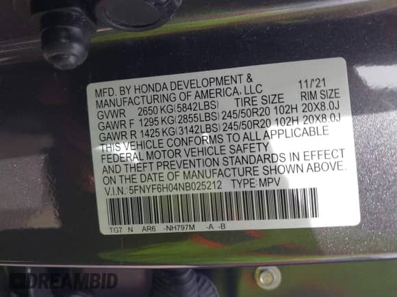 2022 Honda Pilot Elite с VIN 5FNYF6H04NB025212, выставлен на аукционе IAAI как лот 42430032 с пробегом 69 427 миль миль и . История ставок и продаж доступна на DreamBid. Изображение 9.