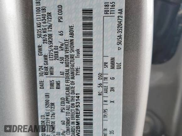 2024 Ford F-250 XL с VIN 1FT8W2BM1REF53141, выставлен на аукционе Copart как лот 64477395 с пробегом 3 843 миль миль и Чистый • Clean title. История ставок и продаж доступна на DreamBid. Изображение 12.