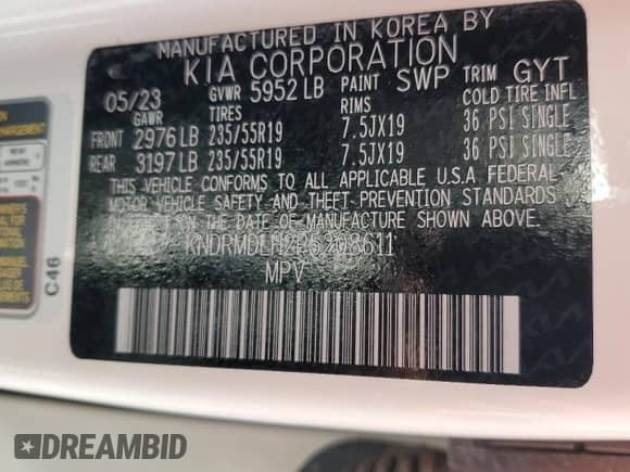 2023 Kia Sorento SX Prestige with VIN KNDRMDLH2P5208611, listed as a Copart auction lot 57548825 with 51,288 mi miles and Salvage title. Bid and sale history available at DreamBid. Image 14.