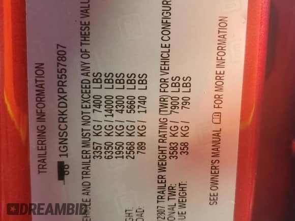 2023 Chevrolet Tahoe RST with VIN 1GNSCRKDXPR557807, listed as a Copart auction lot 83962334 with 11,532 mi miles and Salvage title. Bid and sale history available at DreamBid. Image 14.