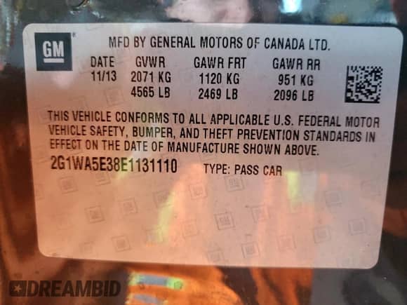 2014 Chevrolet Impala LS с VIN 2G1WA5E38E1131110, выставлен на аукционе Copart как лот 80075595 с пробегом 188 402 миль миль и Списание • Salvage title. История ставок и продаж доступна на DreamBid. Изображение 12.