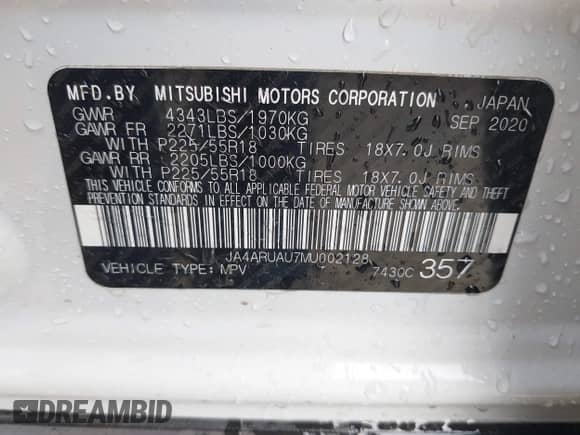 2021 Mitsubishi Outlander ES z VIN JA4ARUAU7MU002128, wystawiony jako IAAI lot #42486639 z przebiegiem 53 004 mil mil oraz . Historia ofert i sprzedaży dostępna na DreamBid. Obrazek 9.