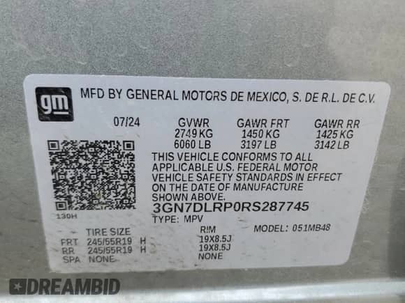 2024 Chevrolet Equinox EV LT с VIN 3GN7DLRP0RS287745, выставлен на аукционе Copart как лот 55847185 с пробегом 11 823 миль миль и Списание • Salvage title. История ставок и продаж доступна на DreamBid. Изображение 14.