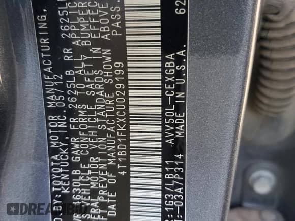 2012 Toyota Camry LE z VIN 4T1BD1FKXCU029199, wystawiony jako Copart lot #84045805 z przebiegiem 180 736 mil mil oraz Szkoda całkowita • Salvage title. Historia ofert i sprzedaży dostępna na DreamBid. Obrazek 12.