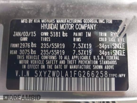 2015 Hyundai Santa Fe с VIN 5XYZWDLA1FG266258, выставлен на аукционе IAAI как лот 43472113 с пробегом 104 430 миль миль и . История ставок и продаж доступна на DreamBid. Изображение 9.