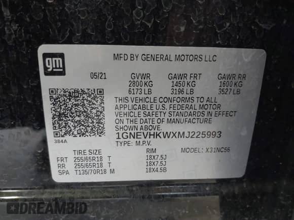 2021 Chevrolet Traverse LT с VIN 1GNEVHKWXMJ225993, выставлен на аукционе IAAI как лот 42609785 с пробегом 76 276 миль миль и . История ставок и продаж доступна на DreamBid. Изображение 9.
