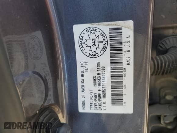 2014 Honda Accord Touring z VIN 1HGCR2F91EA802399, wystawiony jako Copart lot #80487285 z przebiegiem 237 286 mil mil oraz Szkoda całkowita • Salvage title. Historia ofert i sprzedaży dostępna na DreamBid. Obrazek 12.