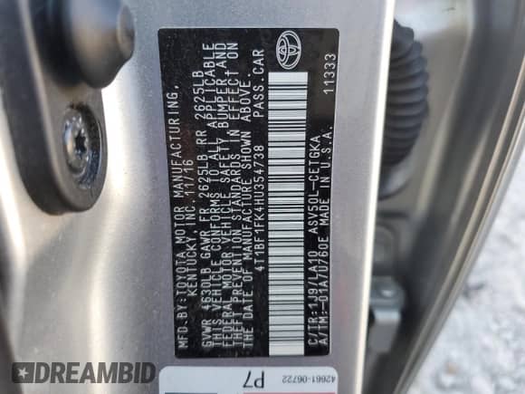 2017 Toyota Camry XSE с VIN 4T1BF1FK4HU354738, выставлен на аукционе Copart как лот 85279475 с пробегом Не указан миль и Списание • Salvage title. История ставок и продаж доступна на DreamBid. Изображение 13.