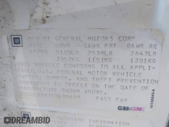 1996 Chevrolet Caprice 1SA Special Value с VIN 1G1BL52W2TR105839, выставлен на аукционе IAAI как лот 42824624 с пробегом Не указан миль и . История ставок и продаж доступна на DreamBid. Изображение 9.