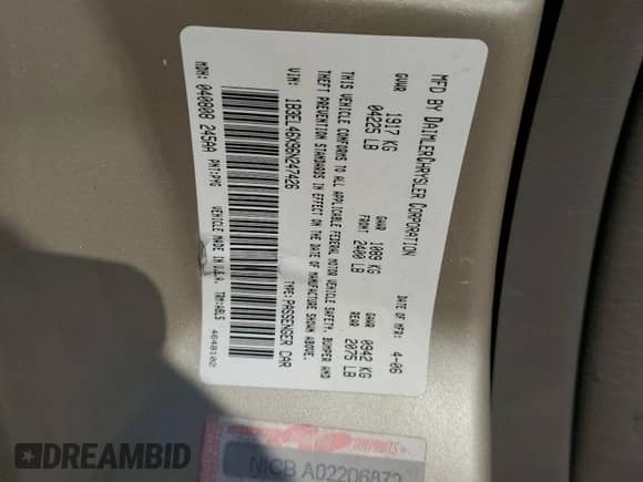 2006 Dodge Stratus SXT with VIN 1B3EL46X96N247426, listed as a Copart auction lot 75498684 with 87,689 mi miles and Clean title. Bid and sale history available at DreamBid. Image 13.