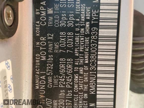 2008 Hyundai Veracruz GLS с VIN KM8NU13C38U037839, выставлен на аукционе Copart как лот 60427444 с пробегом 176 586 миль миль и Списание • Salvage title. История ставок и продаж доступна на DreamBid. Изображение 13.