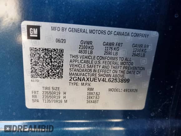 2020 Chevrolet Equinox LT с VIN 2GNAXUEV4L6253899, выставлен на аукционе Copart как лот 66741615 с пробегом 42 148 миль миль и Списание • Salvage title. История ставок и продаж доступна на DreamBid. Изображение 14.