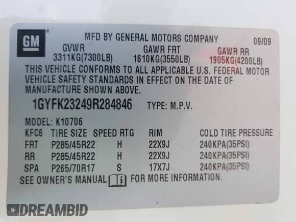 2009 Cadillac Escalade с VIN 1GYFK23249R284846, выставлен на аукционе IAAI как лот 42184659 с пробегом Не указан миль и . История ставок и продаж доступна на DreamBid. Изображение 9.