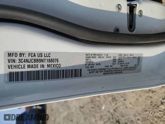 2022 Jeep Compass Altitude z VIN 3C4NJCBB9NT188076, wystawiony jako Copart lot #67362395 z przebiegiem 58 066 mil mil oraz Szkoda całkowita • Salvage title. Historia ofert i sprzedaży dostępna na DreamBid. Obrazek 12.
