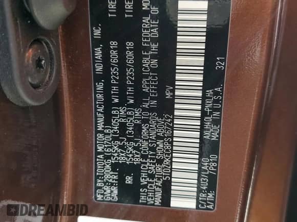 2023 Toyota Sienna Limited с VIN 5TDZRKEC8PS167242, выставлен на аукционе Copart как лот 85425995 с пробегом 30 359 миль миль и Списание • Salvage title. История ставок и продаж доступна на DreamBid. Изображение 13.