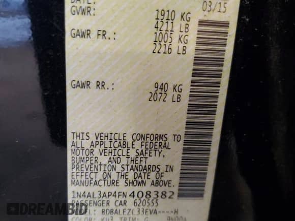 2015 Nissan Altima S с VIN 1N4AL3AP4FN408382, выставлен на аукционе Copart как лот 86171265 с пробегом 113 337 миль миль и Списание • Salvage title. История ставок и продаж доступна на DreamBid. Изображение 12.