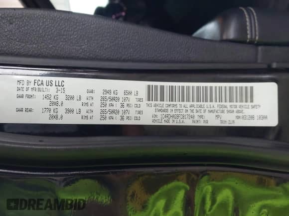 2015 Dodge Durango SXT with VIN 1C4RDHAG9FC817240, listed as a IAAI auction lot 42951018 with 170,672 mi miles and . Bid and sale history available at DreamBid. Image 9.