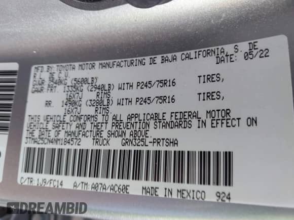 2022 Toyota Tacoma SR5 с VIN 3TMAZ5CN4NM184572, выставлен на аукционе IAAI как лот 42841947 с пробегом 78 300 миль миль и . История ставок и продаж доступна на DreamBid. Изображение 9.